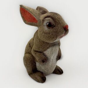Vintage Fuzzy Flocked Brown Rabbit Easter Bunny Spring Decor SSCO Hong Kong